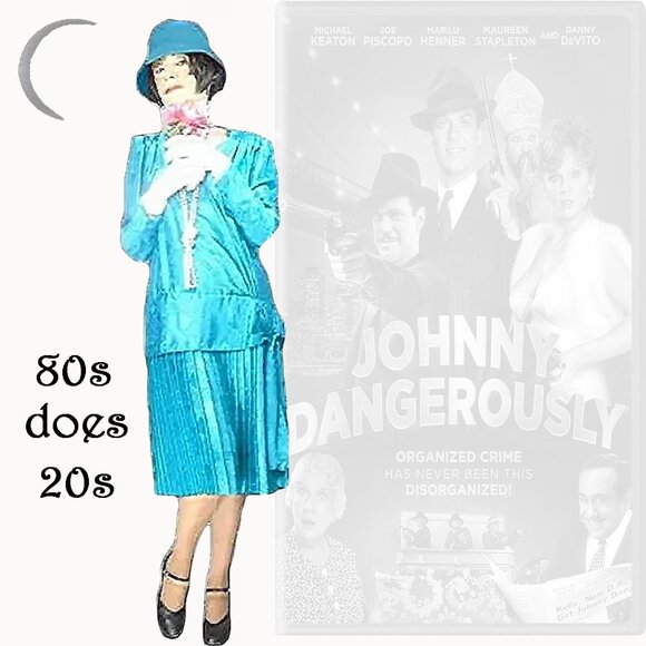 Vintage 20s Style Drop Waist Dress with Art Deco Print - 80s Flapper Costume - Picture 1 of 13